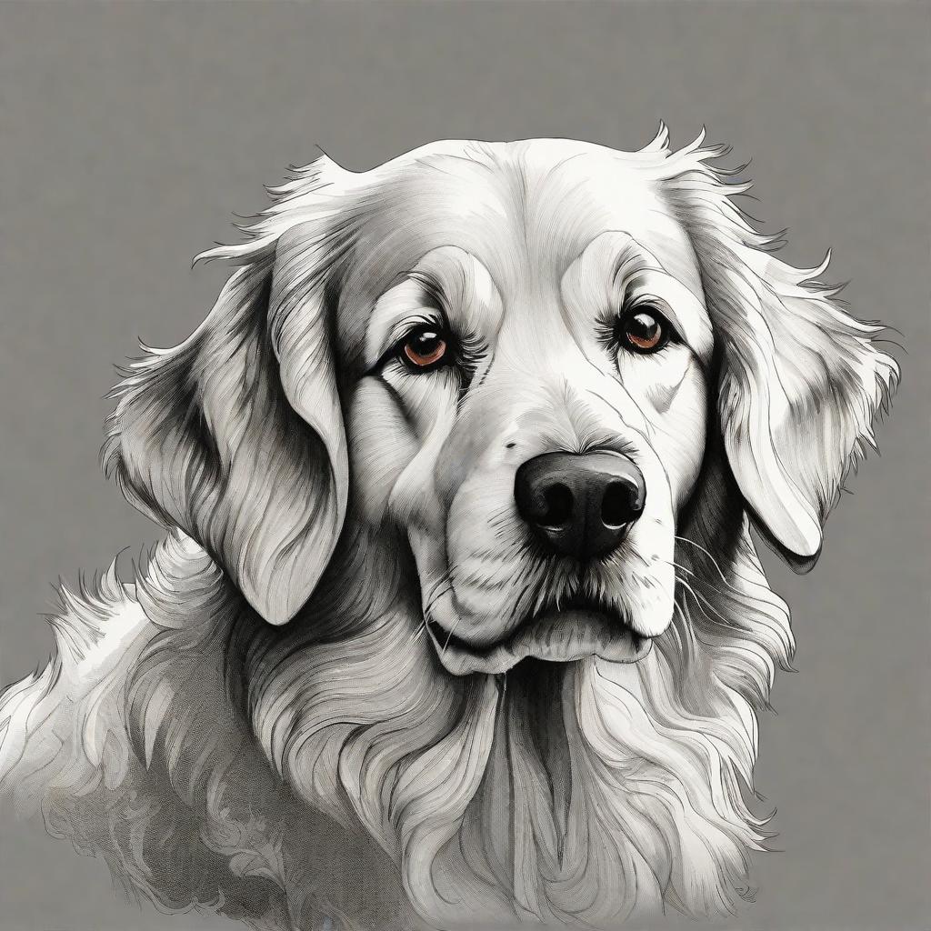  masterpiece, best quality, loving is a white dog ink drawing