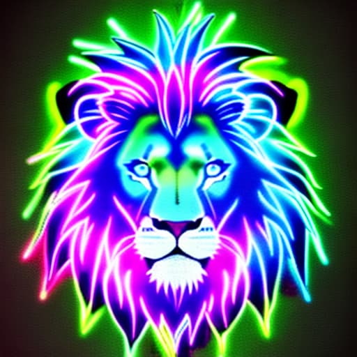  Cool kawaii lion glowing neon colorful