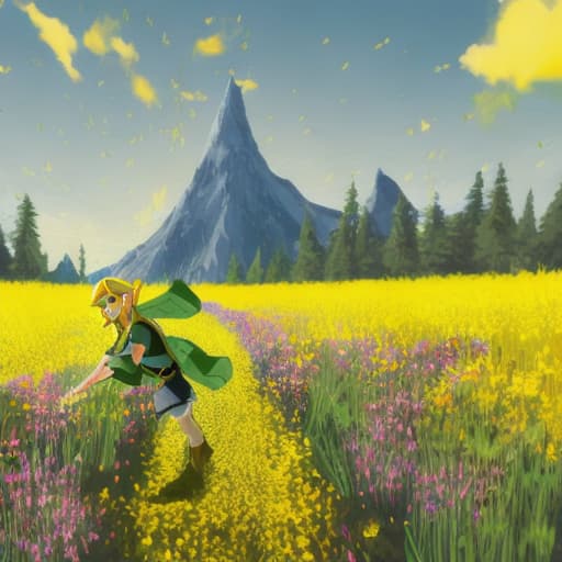  Link in a field of flowers with yellow eyes