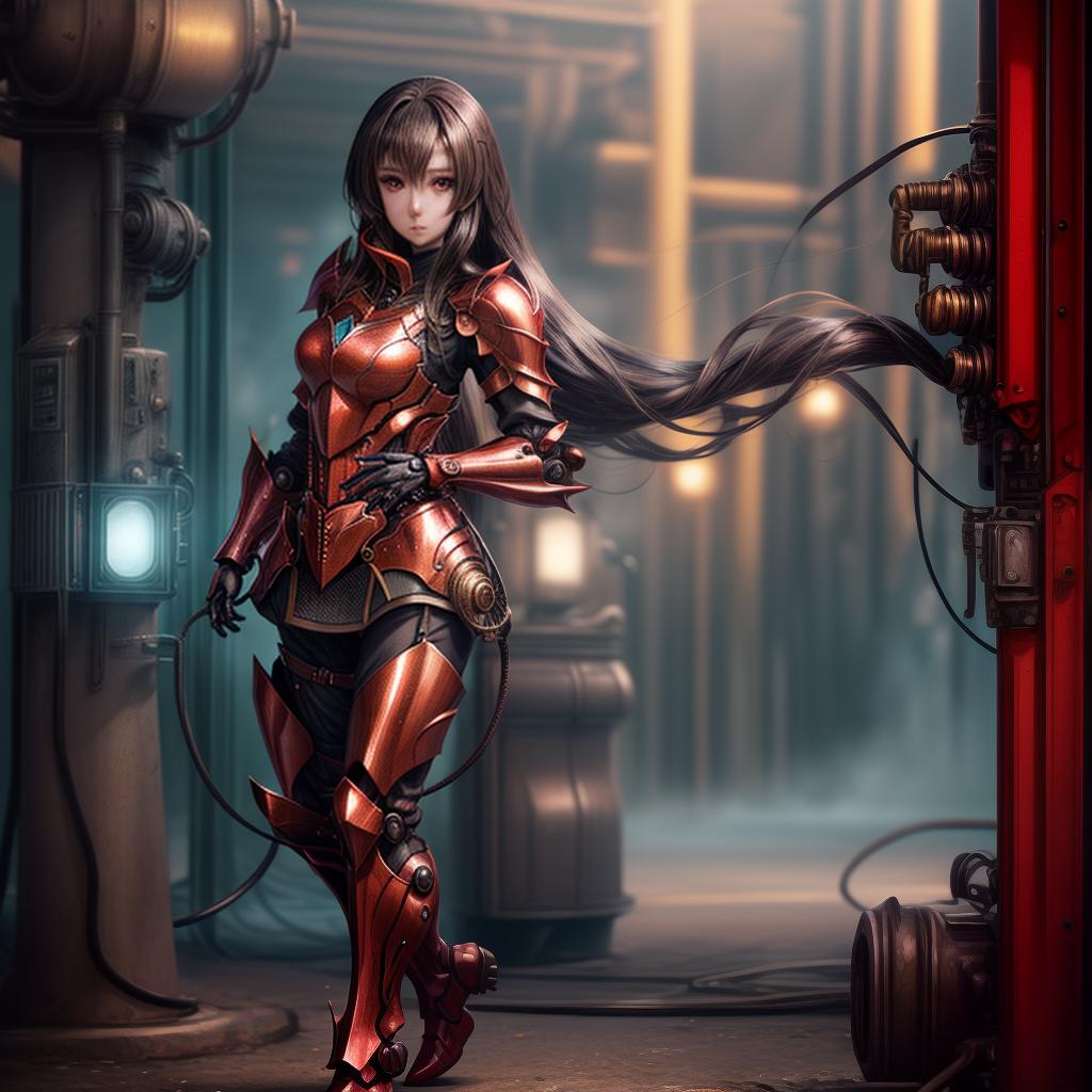 ((dynamic pose of anime girl with long hair, Red  mechanical body, Red body armor )), mixing textures and colors, synthwave, futuristic vibes, vaporwave colour,8D, 8K, realistic, fantasy, impression, sense of movement and energy, fashionable, cool, outdoor photography, sharp aperture hyperrealistic, full body, detailed clothing, highly detailed, cinematic lighting, stunningly beautiful, intricate, sharp focus, f/1. 8, 85mm, (centered image composition), (professionally color graded), ((bright soft diffused light)), volumetric fog, trending on instagram, trending on tumblr, HDR 4K, 8K