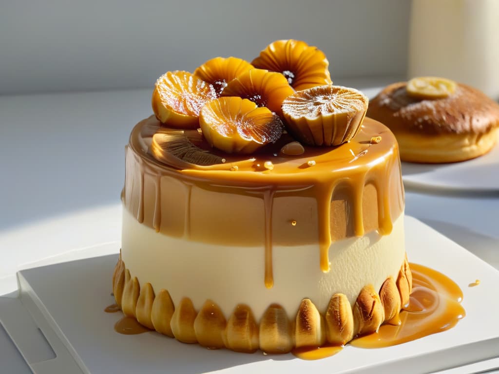  A closeup, ultradetailed image of a golden honey drizzle cascading smoothly over a stack of freshly baked honeyinfused pastries. The honey glistens under a soft, natural light, highlighting the intricate swirls and patterns it forms as it elegantly coats the pastries, emphasizing the rich, amber hue and the sticky, glossy texture of the honey. The pastries are arranged neatly on a sleek, modern plate, enhancing the minimalistic aesthetic of the image and creating a visually striking composition that captivates the viewer's attention. hyperrealistic, full body, detailed clothing, highly detailed, cinematic lighting, stunningly beautiful, intricate, sharp focus, f/1. 8, 85mm, (centered image composition), (professionally color graded), ((bright soft diffused light)), volumetric fog, trending on instagram, trending on tumblr, HDR 4K, 8K