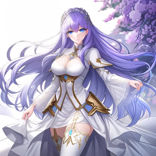  a girl manhua character with purple hair and bright soft blue eyes with white skin wearing noble dress hyperrealistic, full body, detailed clothing, highly detailed, cinematic lighting, stunningly beautiful, intricate, sharp focus, f/1. 8, 85mm, (centered image composition), (professionally color graded), ((bright soft diffused light)), volumetric fog, trending on instagram, trending on tumblr, HDR 4K, 8K