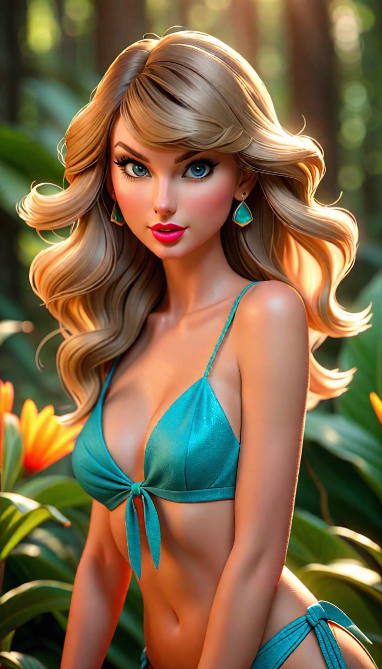  Professional 3D model of Taylor Swift in a bikini . Rendered with Octane, the model is highly detailed,dramatic lighting. hyperrealistic, full body, detailed clothing, highly detailed, cinematic lighting, stunningly beautiful, intricate, sharp focus, f/1. 8, 85mm, (centered image composition), (professionally color graded), ((bright soft diffused light)), volumetric fog, trending on instagram, trending on tumblr, HDR 4K, 8K