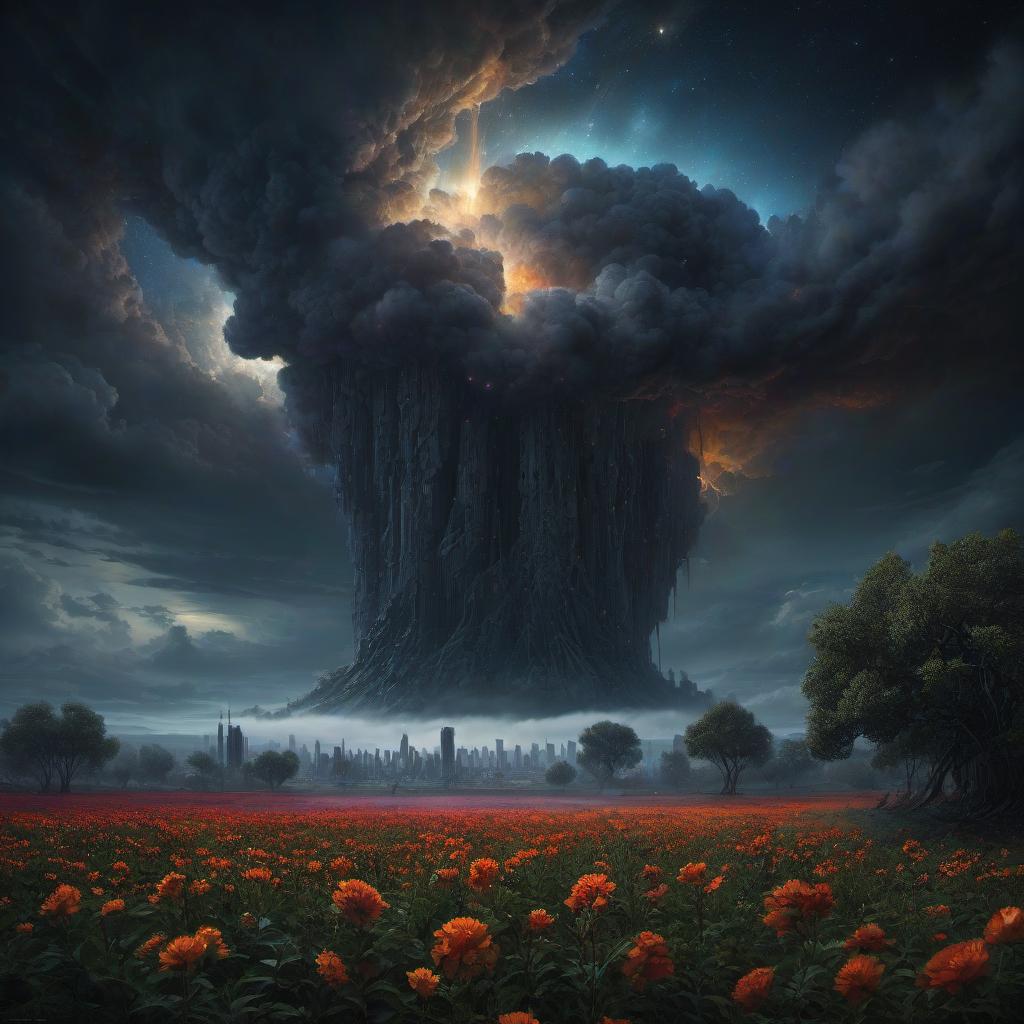  (stylized by Tomasz Alen Kopera:1.3) , dark art, dense flower field and Perseid meteor in background, landscape of a (Barcelona:1.2) , very Bizarre and 1600'S, Hurricane, Glitchcore, Amaro, layered textures, ornate, intricate artistic color, complimentary colors, very inspirational, atmosphere, fine artistic composition, sunny, theatrical hyperrealistic, full body, detailed clothing, highly detailed, cinematic lighting, stunningly beautiful, intricate, sharp focus, f/1. 8, 85mm, (centered image composition), (professionally color graded), ((bright soft diffused light)), volumetric fog, trending on instagram, trending on tumblr, HDR 4K, 8K