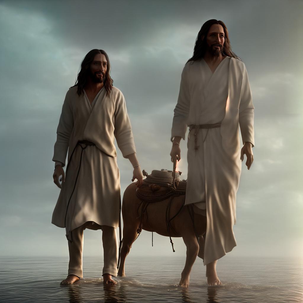 redshift style Jesus walking on water