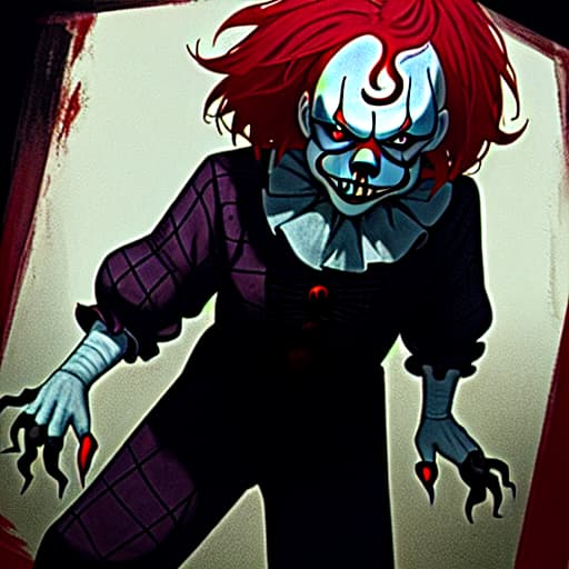  a horrifying clown standing in the darkness that looks like jigsaw and pennywise