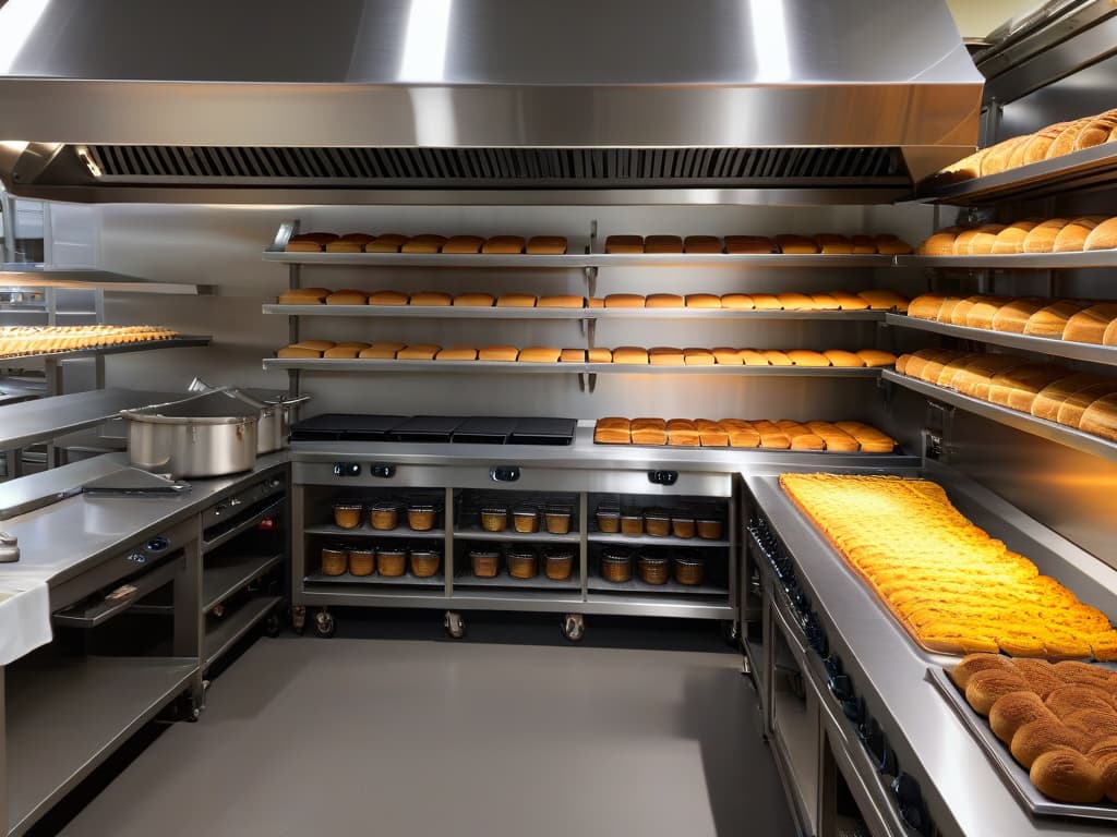  An ultradetailed 8k image of a pristine, organized bakery kitchen with sleek stainless steel countertops, rows of neatly labeled ingredient jars, precise measuring tools, and a stateoftheart oven radiating a soft warm glow in the background. The scene exudes a sense of professionalism and meticulous attention to detail, capturing the essence of a perfect setting for a highstakes pastry competition. hyperrealistic, full body, detailed clothing, highly detailed, cinematic lighting, stunningly beautiful, intricate, sharp focus, f/1. 8, 85mm, (centered image composition), (professionally color graded), ((bright soft diffused light)), volumetric fog, trending on instagram, trending on tumblr, HDR 4K, 8K