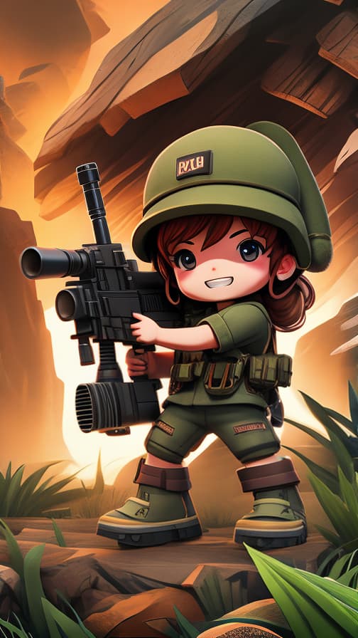  Savage full equipment chibi character style machine gun fighting girl pop