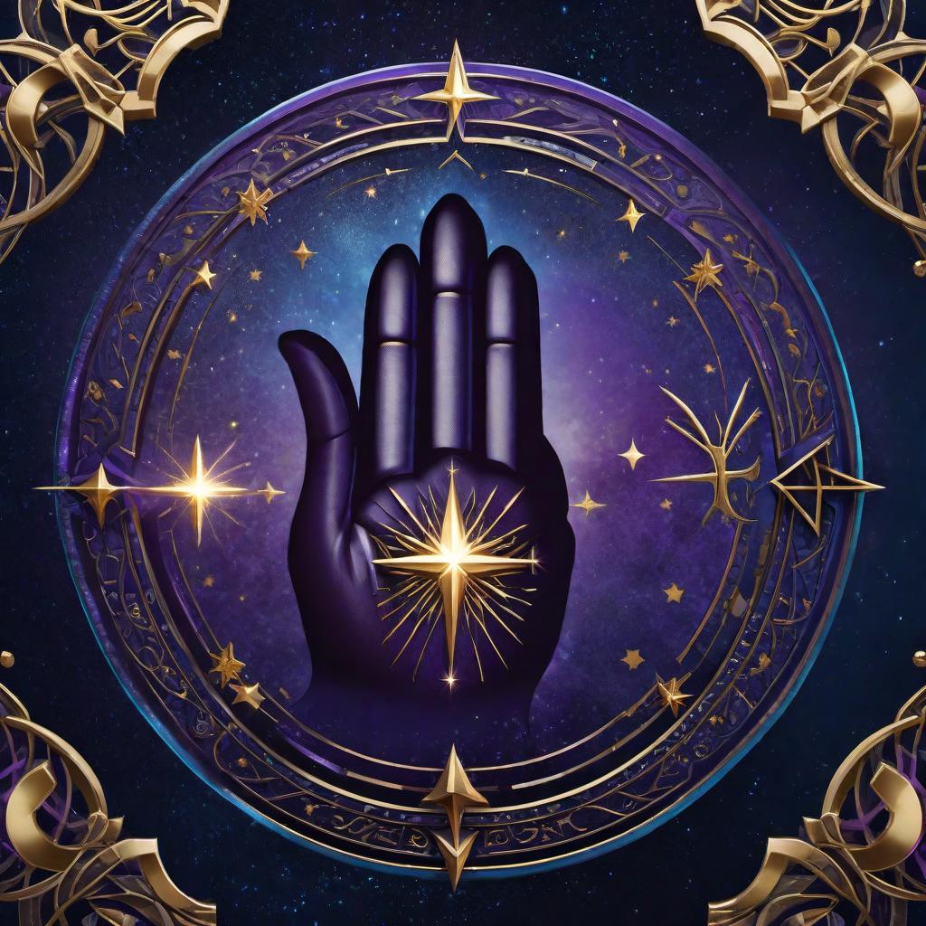  A creative and mystical logo for '3hree Handed Magic'. The design should incorporate three stylized hands, possibly forming a triangle or interconnected in a way that signifies unity and magic. Use a magical color scheme with shades of blue, purple, and gold. Include subtle elements like sparkles, stars, or magical runes to give it an enchanting vibe. The text '3hree Handed Magic' should be integrated into the design, with a font that feels whimsical and mysterious. hyperrealistic, full body, detailed clothing, highly detailed, cinematic lighting, stunningly beautiful, intricate, sharp focus, f/1. 8, 85mm, (centered image composition), (professionally color graded), ((bright soft diffused light)), volumetric fog, trending on instagram, trending on tumblr, HDR 4K, 8K