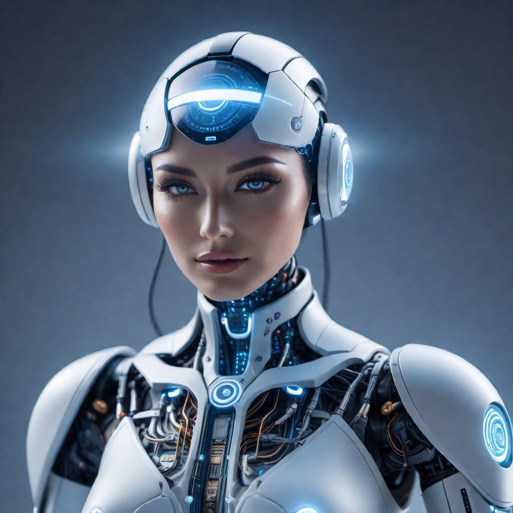  a friendly AI assistant represented in a humanoid form, with a digital aura, interacting with various technology interfaces around it, symbolizing helpfulness and intelligence. hyperrealistic, full body, detailed clothing, highly detailed, cinematic lighting, stunningly beautiful, intricate, sharp focus, f/1. 8, 85mm, (centered image composition), (professionally color graded), ((bright soft diffused light)), volumetric fog, trending on instagram, trending on tumblr, HDR 4K, 8K