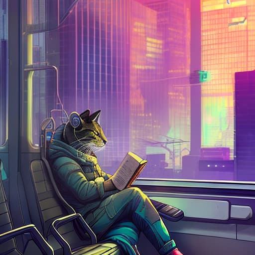 nvinkpunk Realistic image of a cat wearing headphones and reading glasses while riding a bus. hyperrealistic, full body, detailed clothing, highly detailed, cinematic lighting, stunningly beautiful, intricate, sharp focus, f/1. 8, 85mm, (centered image composition), (professionally color graded), ((bright soft diffused light)), volumetric fog, trending on instagram, trending on tumblr, HDR 4K, 8K