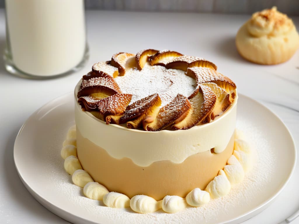  A closeup, ultradetailed image of a perfectly risen glutenfree soufflé in a pristine white ramekin, showcasing the intricate goldenbrown crust on top, with tiny air bubbles visible through the delicate structure. The background is softly blurred to enhance the focus on the soufflé, highlighting its fluffy, cloudlike texture and expertly executed baking technique. hyperrealistic, full body, detailed clothing, highly detailed, cinematic lighting, stunningly beautiful, intricate, sharp focus, f/1. 8, 85mm, (centered image composition), (professionally color graded), ((bright soft diffused light)), volumetric fog, trending on instagram, trending on tumblr, HDR 4K, 8K