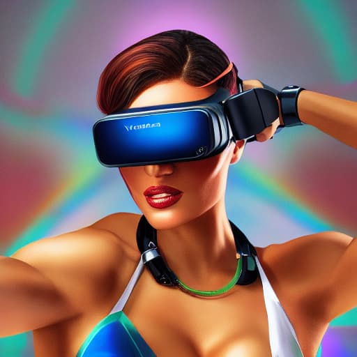  A girl wearing VR glasses with the high-tech futuristic background. hyperrealistic, full body, detailed clothing, highly detailed, cinematic lighting, stunningly beautiful, intricate, sharp focus, f/1. 8, 85mm, (centered image composition), (professionally color graded), ((bright soft diffused light)), volumetric fog, trending on instagram, trending on tumblr, HDR 4K, 8K