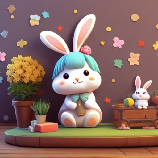  A rabbit with scissors for ears, a character that looks like a little kawaii. Cute!