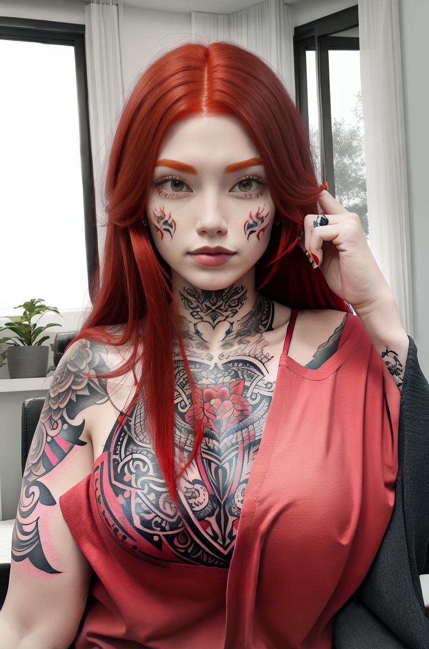  masterpiece, best quality, Red hair , remove tattoo