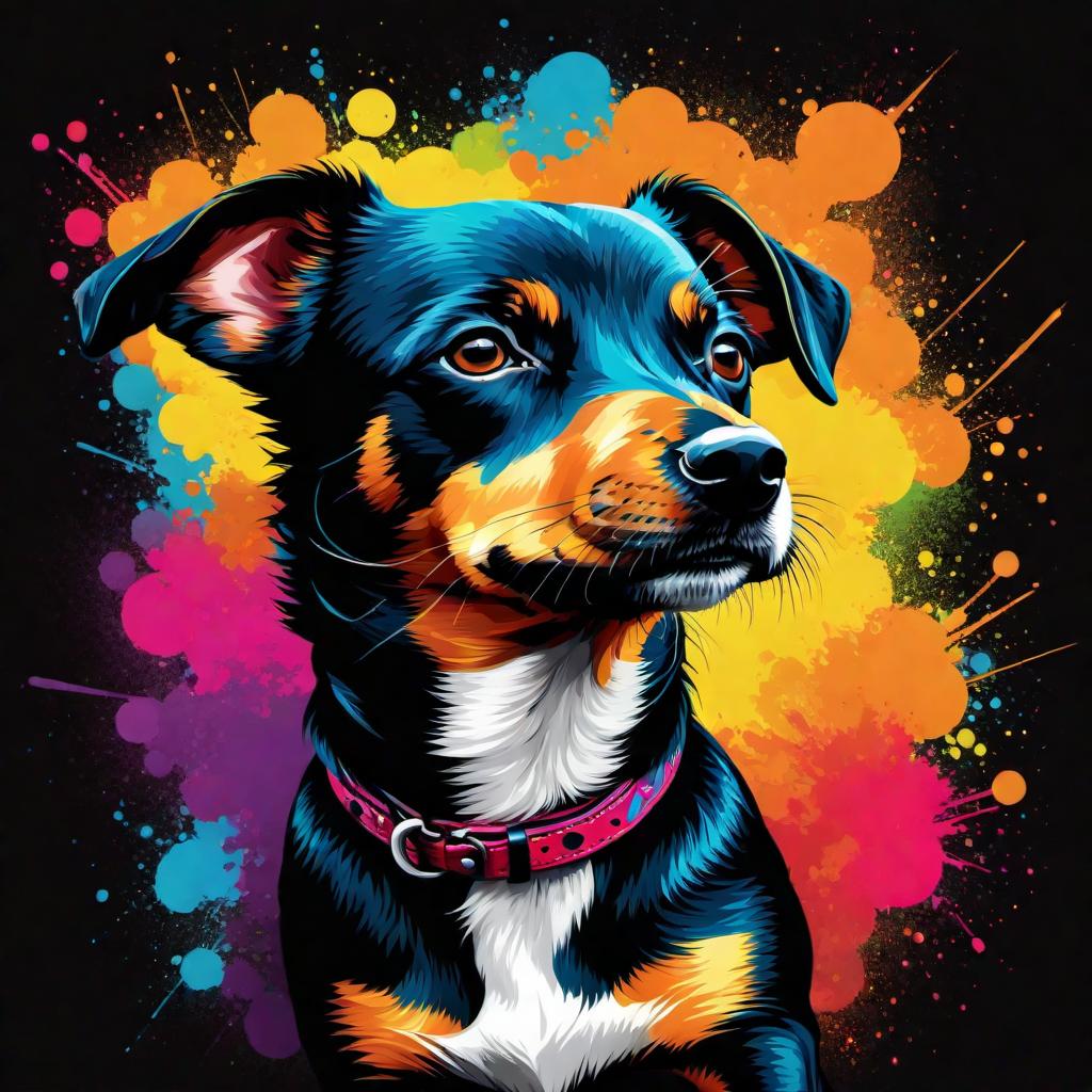  a painting of a jalil dog on a black background, a digital painting, by Jason Benjamin, shutterstock, colorful vector illustration, mixed media style illustration, epic full color illustration, mascot illustration