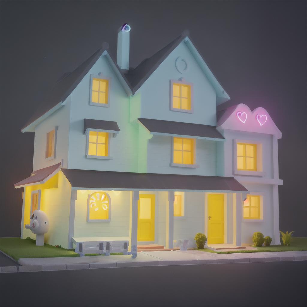  masterpiece, best quality, simple undetailed neon house with a heart drawing, neon details only, one line drawing style, all captured in stunning 8k resolution,