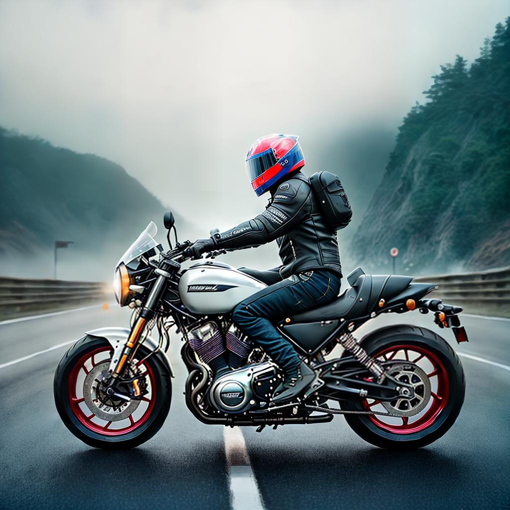  Monster on a motorcycle ,highly detailed, cinematic lighting, stunningly beautiful, intricate, sharp focus, f1. 8, 85mm, (centered image composition), (professionally color graded), ((bright soft diffused light)), volumetric fog, trending on instagram, trending on tumblr, HDR 4K, 8K