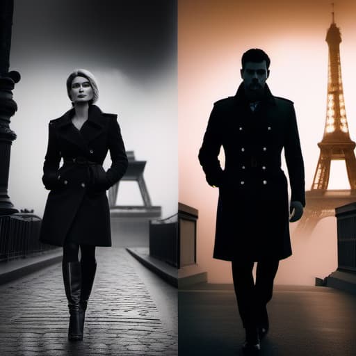  Black and White Paris hyperrealistic, full body, detailed clothing, highly detailed, cinematic lighting, stunningly beautiful, intricate, sharp focus, f/1. 8, 85mm, (centered image composition), (professionally color graded), ((bright soft diffused light)), volumetric fog, trending on instagram, trending on tumblr, HDR 4K, 8K