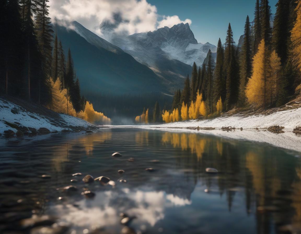  cinematic film still A wide gravel mountain road leading far beyond the horizon. To the left is a wide mountain lake, to the right is a dense forest. In the background are high mountains with sharp, snow capped peaks. On the shores of the lake and in the forest, luxurious mountain flowers bloom. In the sky, a bright sun shines, illuminating the snow capped peaks and reflecting in the water. . shallow depth of field, vignette, highly detailed, high budget, bokeh, cinemascope, moody, epic, gorgeous, film grain, grainy hyperrealistic, full body, detailed clothing, highly detailed, cinematic lighting, stunningly beautiful, intricate, sharp focus, f/1. 8, 85mm, (centered image composition), (professionally color graded), ((bright soft diffused light)), volumetric fog, trending on instagram, trending on tumblr, HDR 4K, 8K