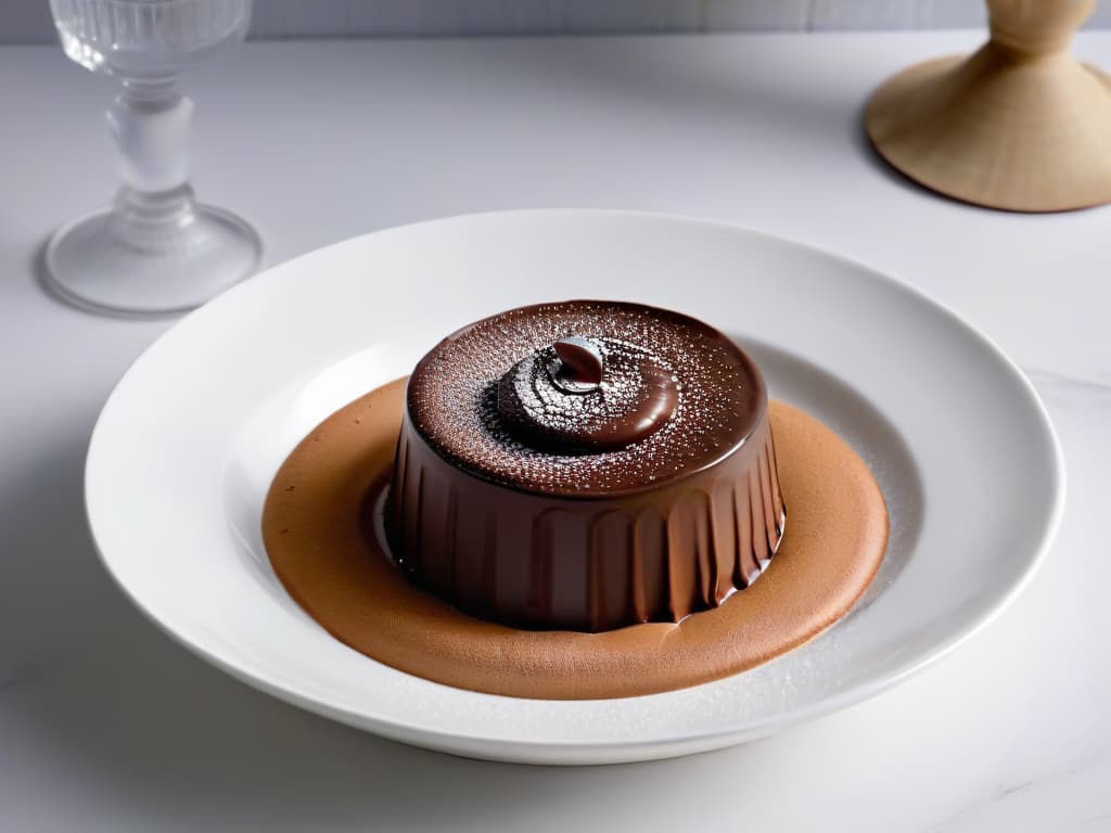  A closeup shot of a glossy, perfectly smooth chocolate mousse being delicately dusted with a fine layer of cocoa powder, creating a mesmerizing contrast of textures and colors. The mousse sits elegantly in a sleek, white porcelain dessert bowl, with tiny droplets of condensation glistening on the sides, showcasing the artistry and sophistication of modern dessert techniques. The soft, natural lighting highlights every detail, from the velvety texture of the mousse to the subtle ridges of the bowl, inviting the viewer to savor the luxurious simplicity of this exquisite treat. hyperrealistic, full body, detailed clothing, highly detailed, cinematic lighting, stunningly beautiful, intricate, sharp focus, f/1. 8, 85mm, (centered image composition), (professionally color graded), ((bright soft diffused light)), volumetric fog, trending on instagram, trending on tumblr, HDR 4K, 8K