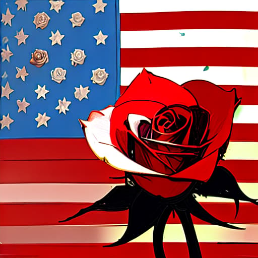  American flag an Rose flower