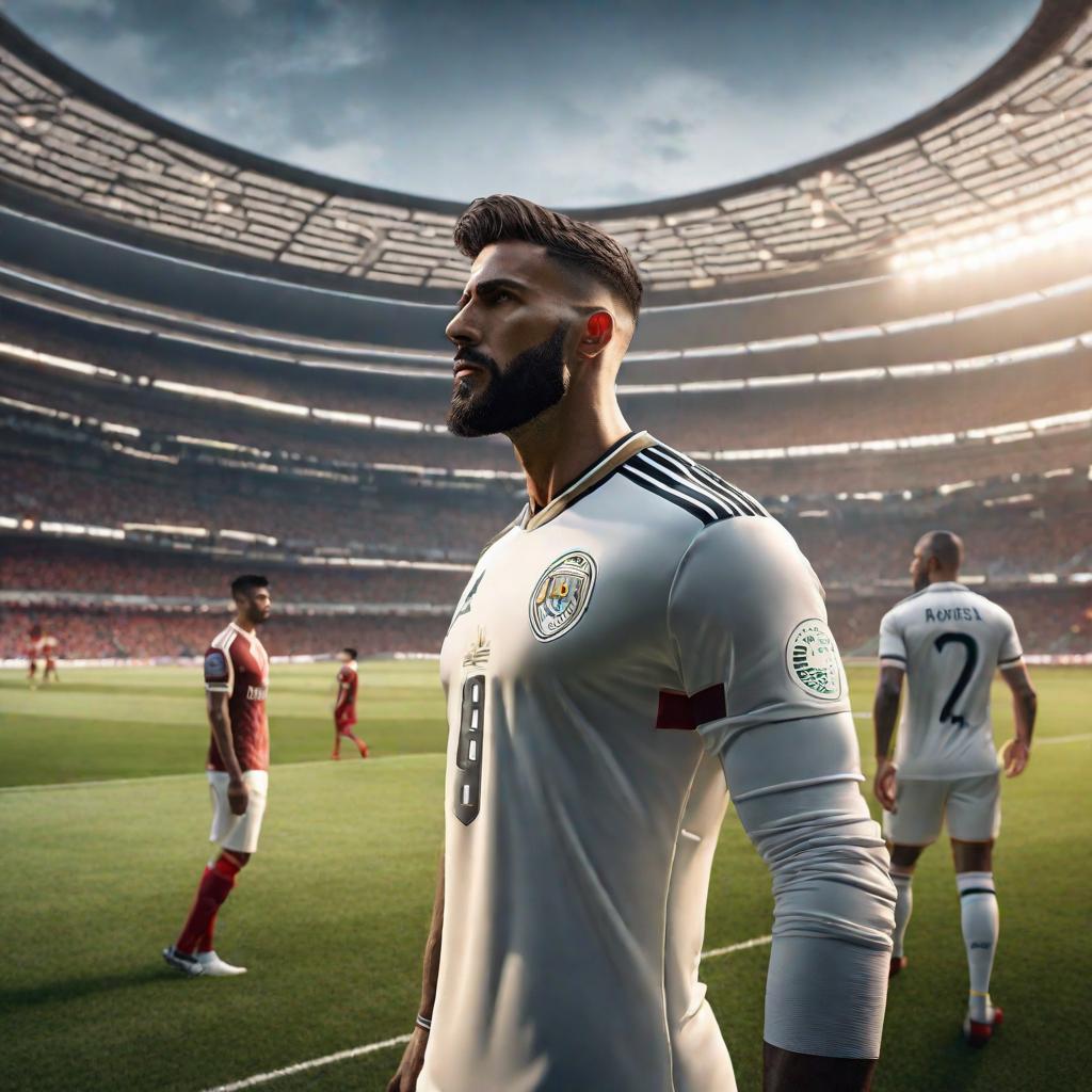  Crea un estadio de fútbol hyperrealistic, full body, detailed clothing, highly detailed, cinematic lighting, stunningly beautiful, intricate, sharp focus, f/1. 8, 85mm, (centered image composition), (professionally color graded), ((bright soft diffused light)), volumetric fog, trending on instagram, trending on tumblr, HDR 4K, 8K