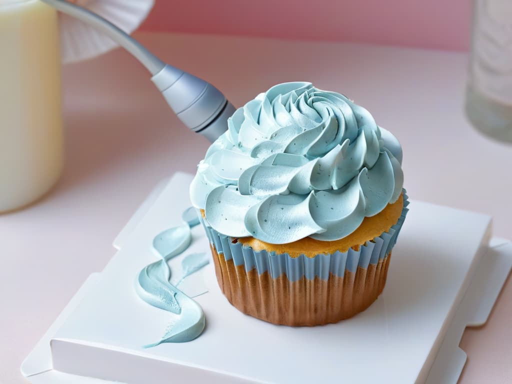  An ultradetailed image of a sleek, futuristic robotic arm delicately piping intricate swirls of colorful frosting onto a perfectly crafted gourmet cupcake. The metallic arm is juxtaposed against a soft, pastelcolored backdrop, emphasizing the seamless blend of technology and artistry in modern culinary innovation. Every minute detail of the robotic arm's precision movements and the delectable details of the cupcake's decoration is captured in stunning clarity, showcasing the mesmerizing impact of robotics on the creative realm of pastrymaking. hyperrealistic, full body, detailed clothing, highly detailed, cinematic lighting, stunningly beautiful, intricate, sharp focus, f/1. 8, 85mm, (centered image composition), (professionally color graded), ((bright soft diffused light)), volumetric fog, trending on instagram, trending on tumblr, HDR 4K, 8K