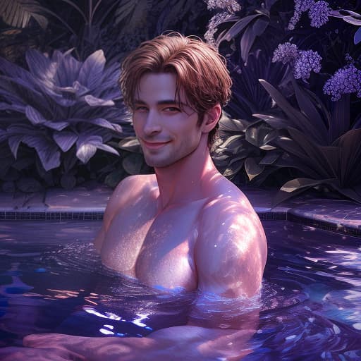  man in the pool, Photorealistic, Hyperrealistic, Hyperdetailed, analog style, demure, detailed skin, pores, smirk, smiling eyes, matte skin, soft lighting, subsurface scattering, realistic, heavy shadow, masterpiece, best quality, ultra realistic, 8k, golden ratio, Intricate, High Detail, film photography, soft focus hyperrealistic, full body, detailed clothing, highly detailed, cinematic lighting, stunningly beautiful, intricate, sharp focus, f/1. 8, 85mm, (centered image composition), (professionally color graded), ((bright soft diffused light)), volumetric fog, trending on instagram, trending on tumblr, HDR 4K, 8K