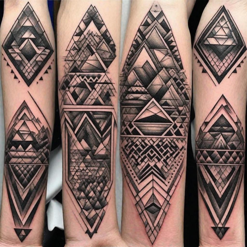  masterpiece, best quality, Travel tattoo for men’s fore arm using geometric shapes