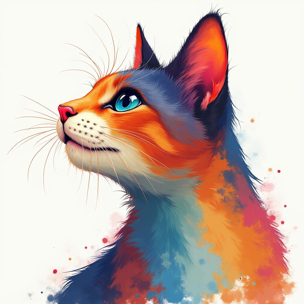  good quality, high quality, the colorful cat artwork shows the cat's side profile and lively expression.