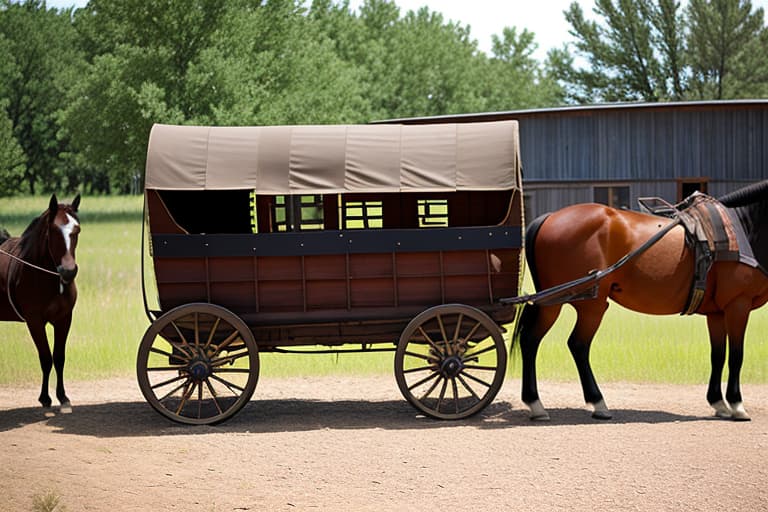  open prairie, covered wagon, horses, pioneer, wild West, wearing leather pistol belt, full body picture