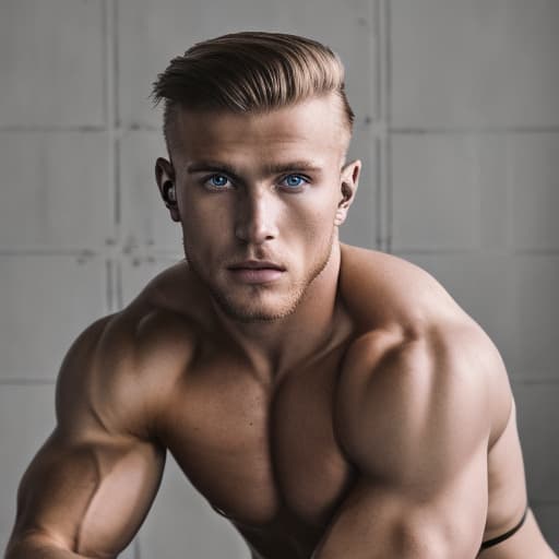 portrait+ style Russian queer fitness model blonde hunk dude face