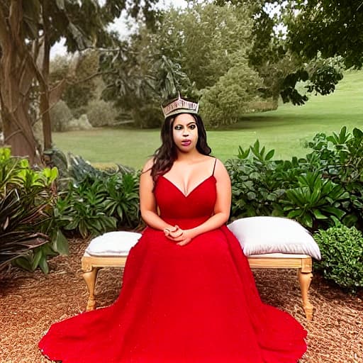  a queen us sitting in her Chia with lots of power and she is wearing a beautiful red gown