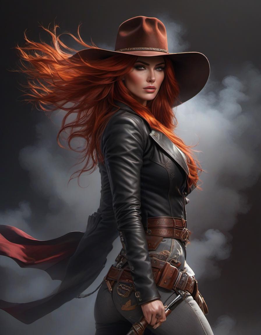  typographic art Wild west gunslinger, female, long red hair, beautiful face, wild west outlaw, portrait, clear details, crisp quality, cartoon style, art by artgerm, art by wlop . stylized, intricate, detailed, artistic, text based hyperrealistic, full body, detailed clothing, highly detailed, cinematic lighting, stunningly beautiful, intricate, sharp focus, f/1. 8, 85mm, (centered image composition), (professionally color graded), ((bright soft diffused light)), volumetric fog, trending on instagram, trending on tumblr, HDR 4K, 8K