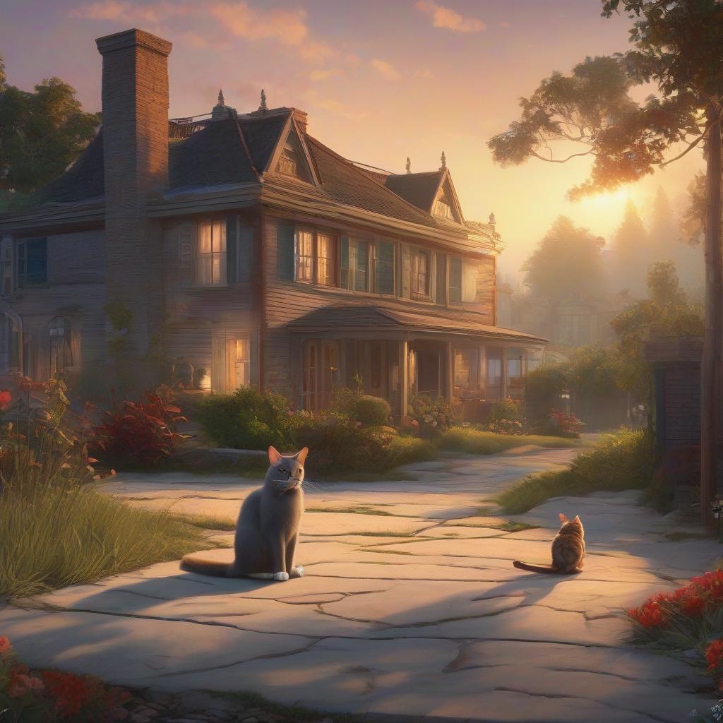  Comic based on the cartoon ((Tom and Jerry)) ((Tom chasing Jerry in front of a house)) ((Cat Tom looking at the camera and mouse Jerry looking at the camera)) oil painting, comic style, cartoon. hyperrealistic, full body, detailed clothing, highly detailed, cinematic lighting, stunningly beautiful, intricate, sharp focus, f/1. 8, 85mm, (centered image composition), (professionally color graded), ((bright soft diffused light)), volumetric fog, trending on instagram, trending on tumblr, HDR 4K, 8K