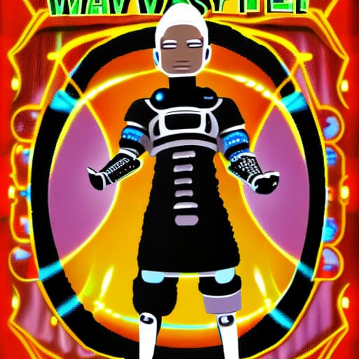 wa-vy style Cyber black anime monk in space