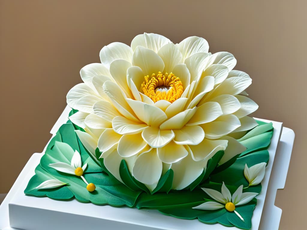  An ultradetailed closeup image of a perfectly sculpted, intricate sugar flower masterpiece, showcasing delicate petals, intricate details, and a lifelike appearance. The image captures the artistry and precision involved in advanced pastry techniques, with a focus on elegance and sophistication. hyperrealistic, full body, detailed clothing, highly detailed, cinematic lighting, stunningly beautiful, intricate, sharp focus, f/1. 8, 85mm, (centered image composition), (professionally color graded), ((bright soft diffused light)), volumetric fog, trending on instagram, trending on tumblr, HDR 4K, 8K