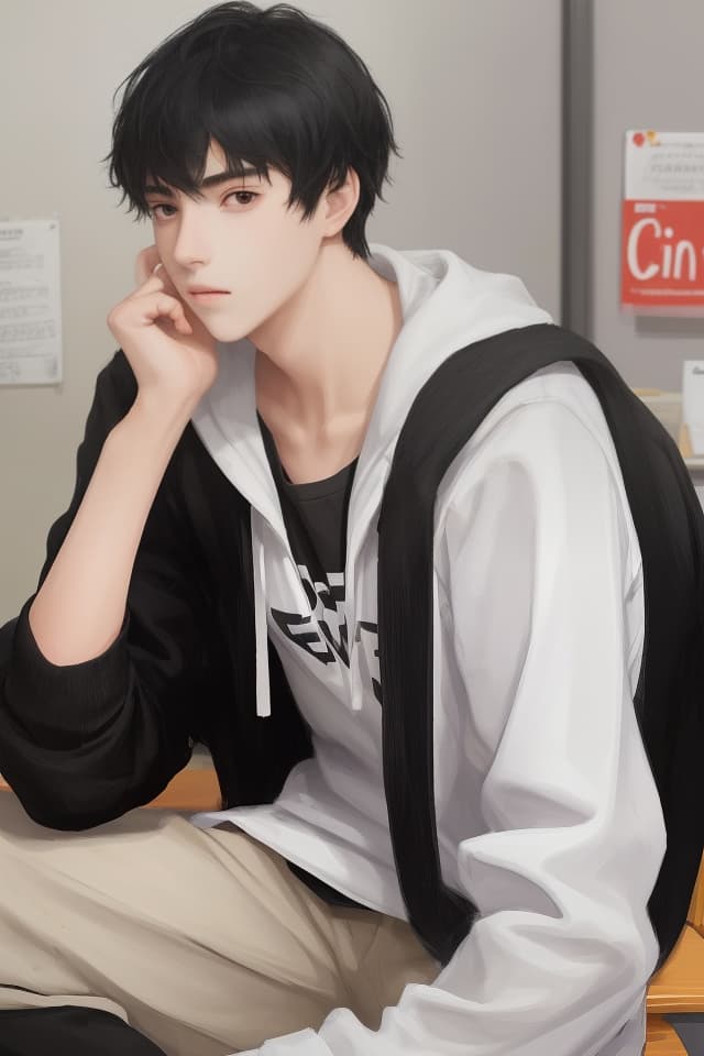  High school student, thin type, boy, black hair