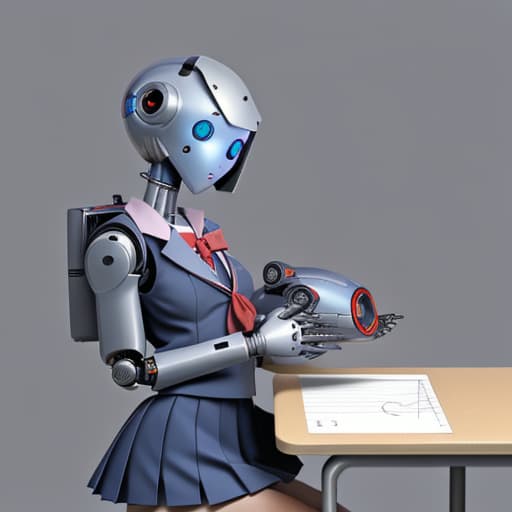  school girl drawing a robot