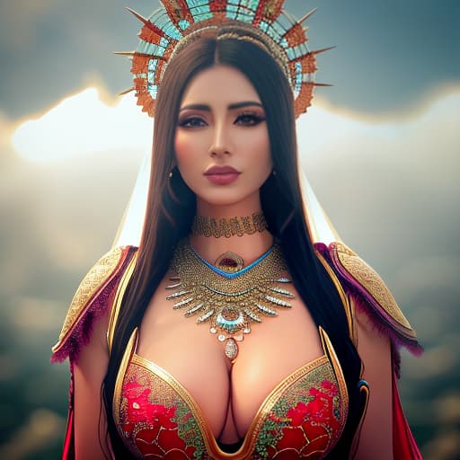  Mexican Goddess hyperrealistic, full body, detailed clothing, highly detailed, cinematic lighting, stunningly beautiful, intricate, sharp focus, f/1. 8, 85mm, (centered image composition), (professionally color graded), ((bright soft diffused light)), volumetric fog, trending on instagram, trending on tumblr, HDR 4K, 8K