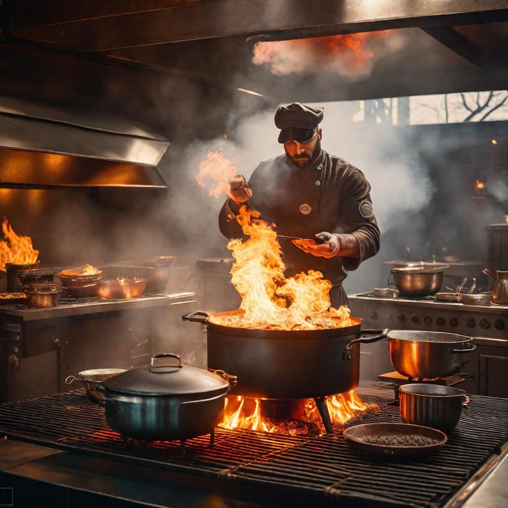  eyeball cooking with huge fire vision hyperrealistic, full body, detailed clothing, highly detailed, cinematic lighting, stunningly beautiful, intricate, sharp focus, f/1. 8, 85mm, (centered image composition), (professionally color graded), ((bright soft diffused light)), volumetric fog, trending on instagram, trending on tumblr, HDR 4K, 8K