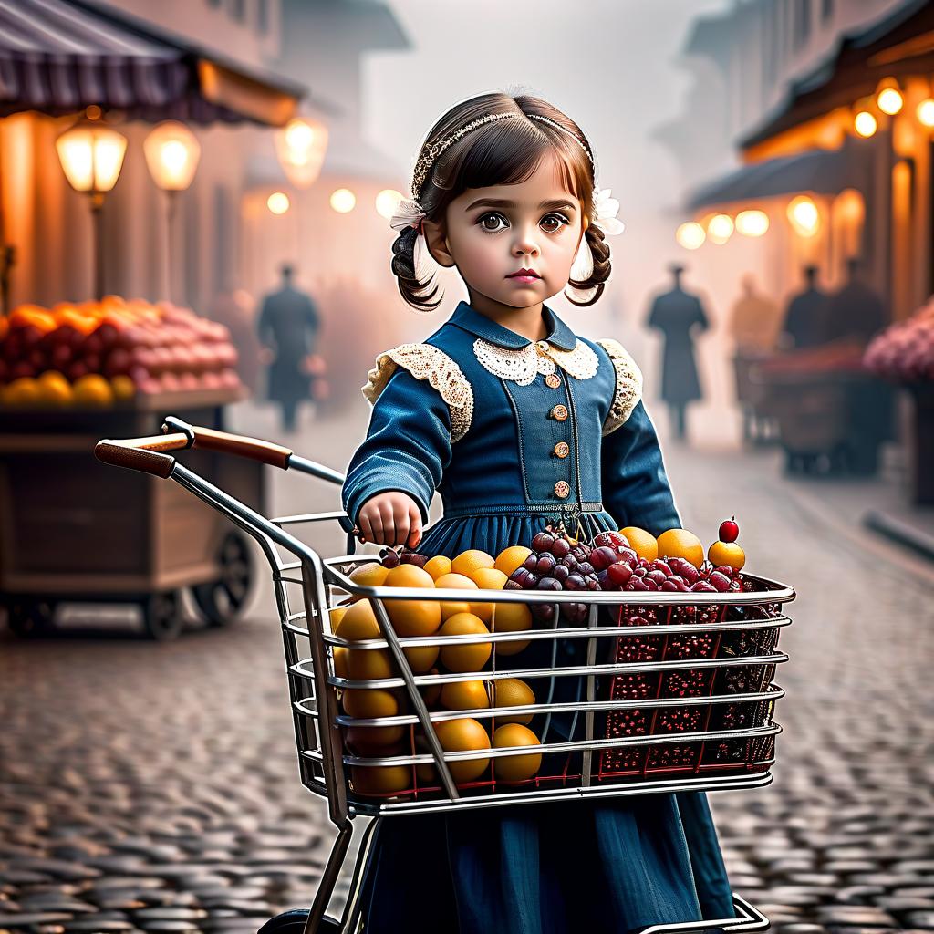  little girl with a cart with brown eyes without a background hyperrealistic, full body, detailed clothing, highly detailed, cinematic lighting, stunningly beautiful, intricate, sharp focus, f/1. 8, 85mm, (centered image composition), (professionally color graded), ((bright soft diffused light)), volumetric fog, trending on instagram, trending on tumblr, HDR 4K, 8K