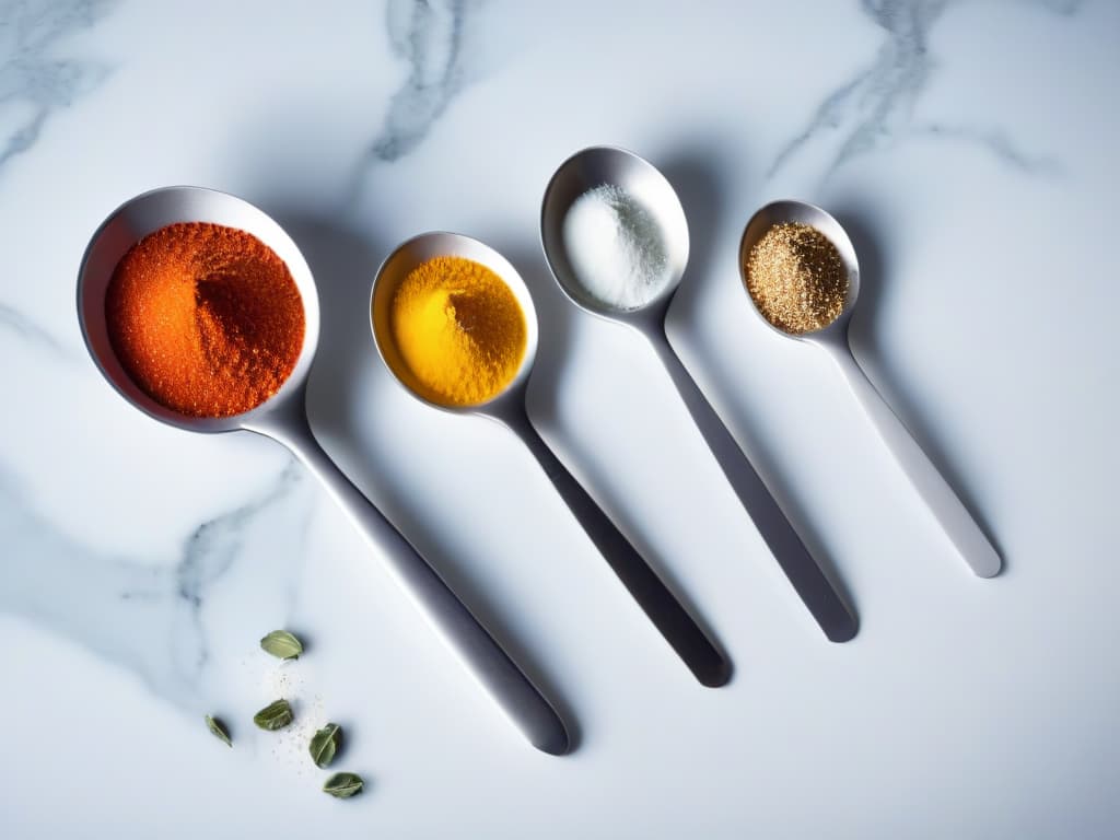  A minimalist, ultradetailed image of a sleek, stainless steel measuring spoon set arranged neatly on a marble countertop with soft, natural lighting casting delicate shadows, showcasing the precision and elegance of baking tools. hyperrealistic, full body, detailed clothing, highly detailed, cinematic lighting, stunningly beautiful, intricate, sharp focus, f/1. 8, 85mm, (centered image composition), (professionally color graded), ((bright soft diffused light)), volumetric fog, trending on instagram, trending on tumblr, HDR 4K, 8K