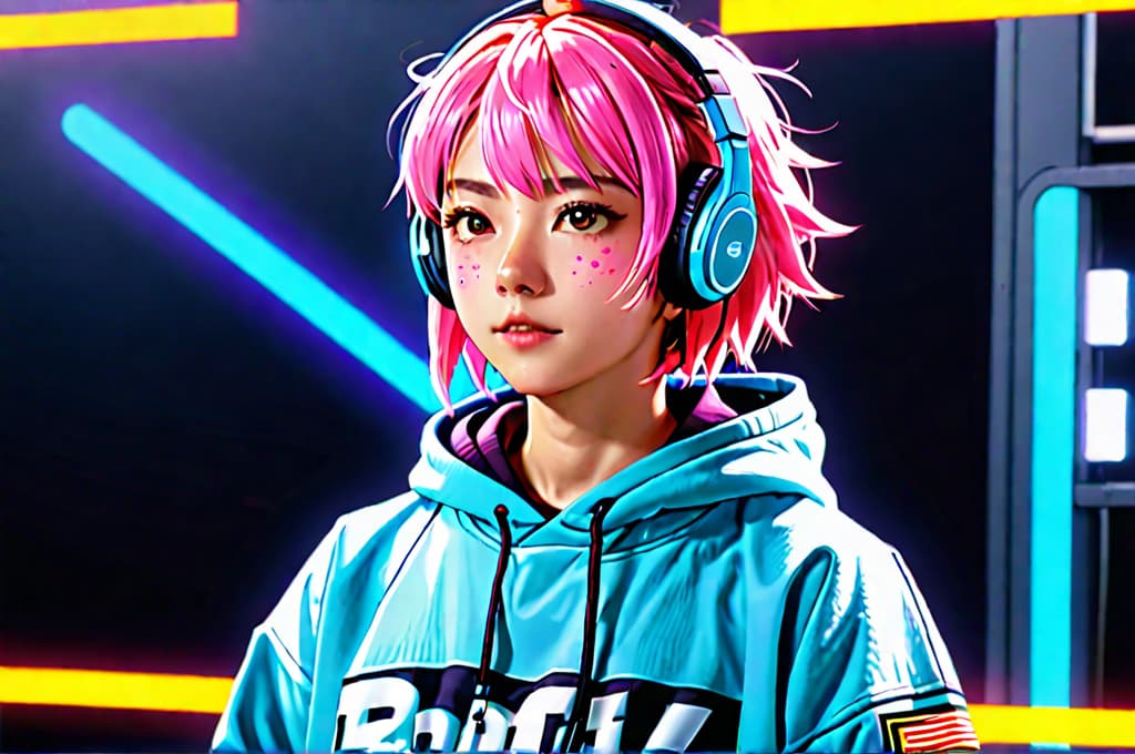  anime artwork vaporwave style neonpunk, cyberspace dj club, augmented reality street artist, wearing a holo hoodie, from the sides and on the side, headphones, short neon undercut hair, neon rim lighting, <lora:sdxl lightning 8step lora:1.0> <lora:3D Paint SDXL:0.8> mad thrdpnt, paint splashes, colorful . retro aesthetic, cyberpunk, vibrant, neon colors, vintage 80s and 90s style, highly detailed, . anime style, key visual, vibrant, studio anime, highly detailed