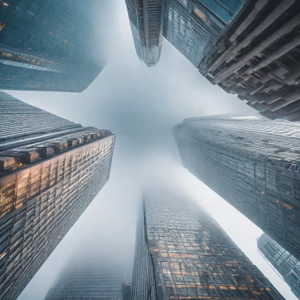  bottom-up view of beautiful skyscrapers, cute, hyper detail, full HD hyperrealistic, full body, detailed clothing, highly detailed, cinematic lighting, stunningly beautiful, intricate, sharp focus, f/1. 8, 85mm, (centered image composition), (professionally color graded), ((bright soft diffused light)), volumetric fog, trending on instagram, trending on tumblr, HDR 4K, 8K