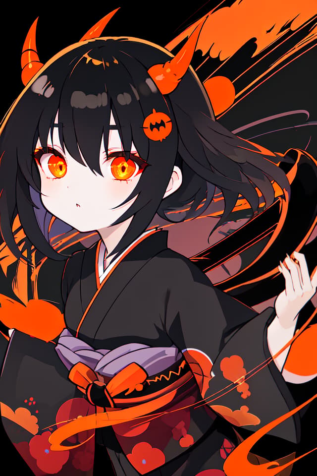  Japanese style demon light girl beauty black hair orange