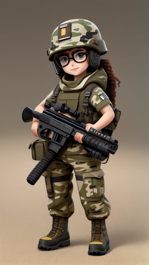  Two heads American soldier full equipment camouflage color machine gun girl cute