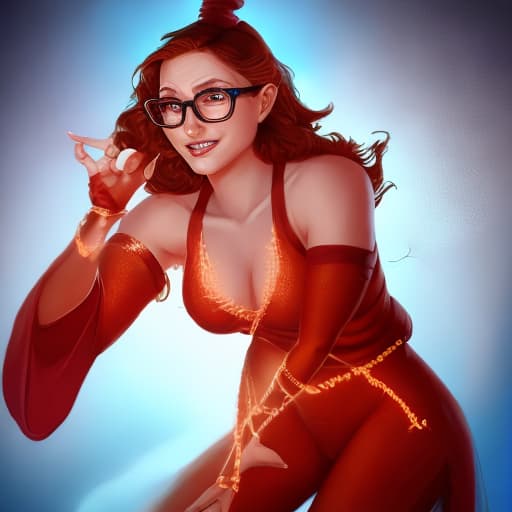 portrait+ style this image but the genie is a ugly and nerdy female genie with glasses that is having fun with my wish