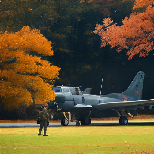  During autumn, the military captured the adversary aboard the airborne company's aircraft. f/1.4, ISO 200, 1/160s, 4K, symmetrical balance